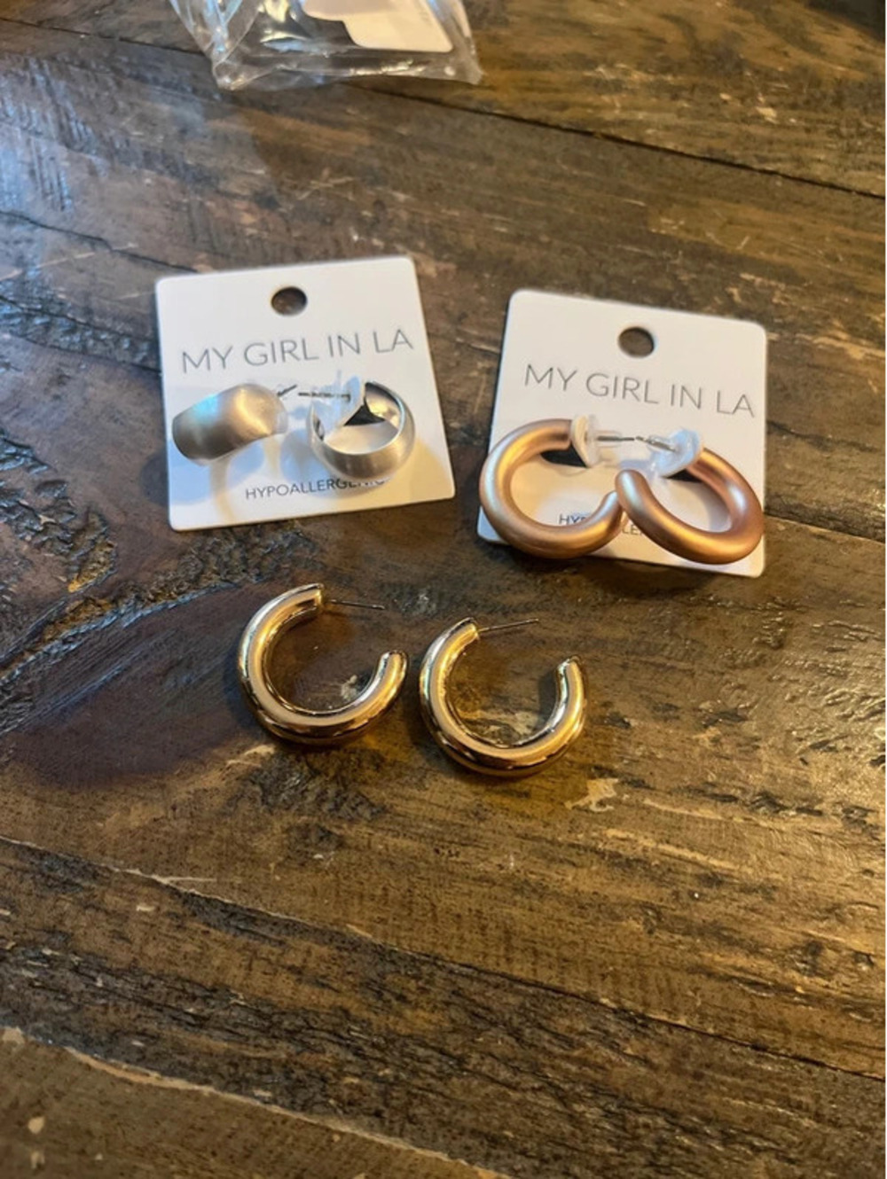 0045 Chunky Hoop Earring Bundle Set - 3 Pairs (Gold, Silver, Matte Rose)